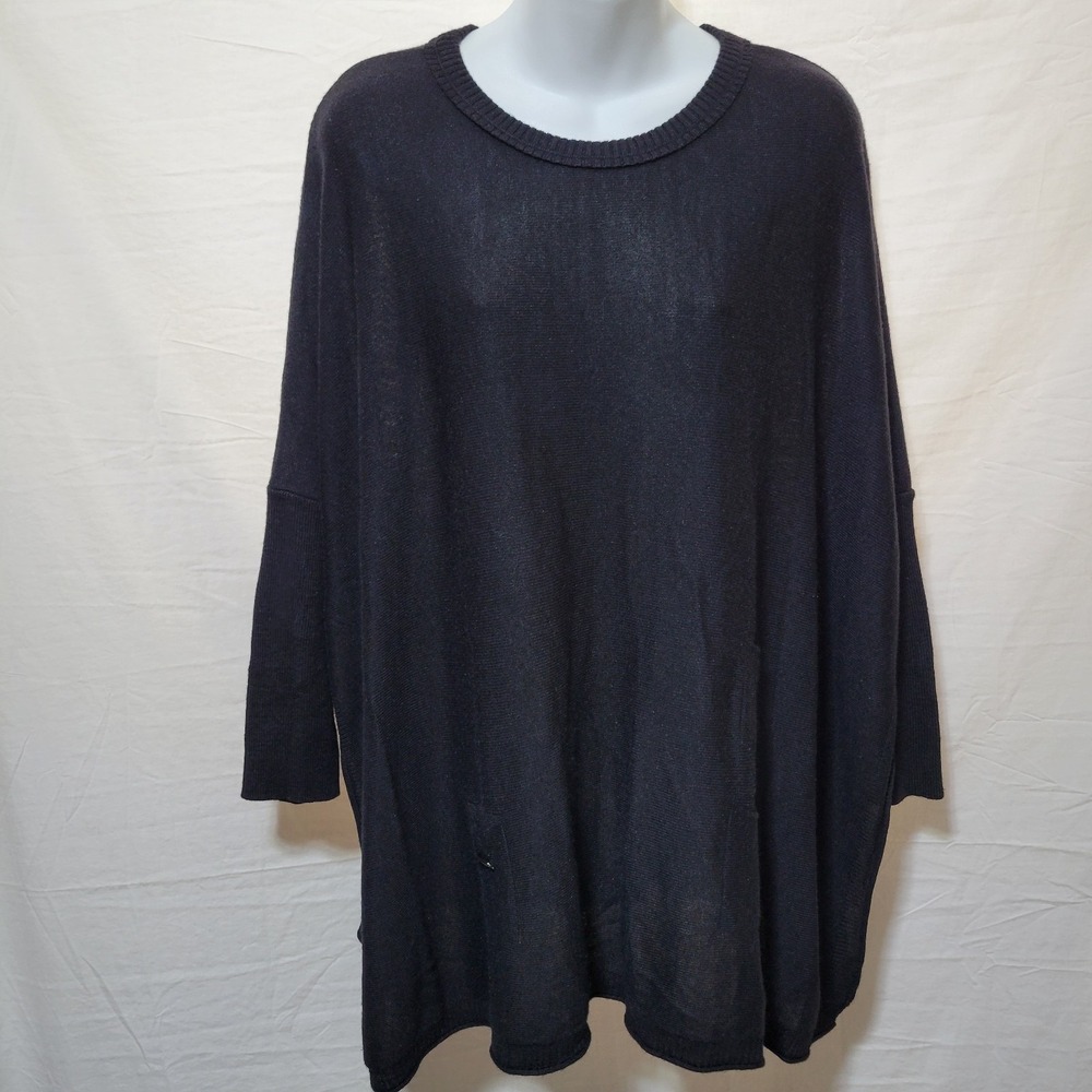 Mersea Womens Black Crewneck Catalina Sweater One Size Side Slits Lagenlook